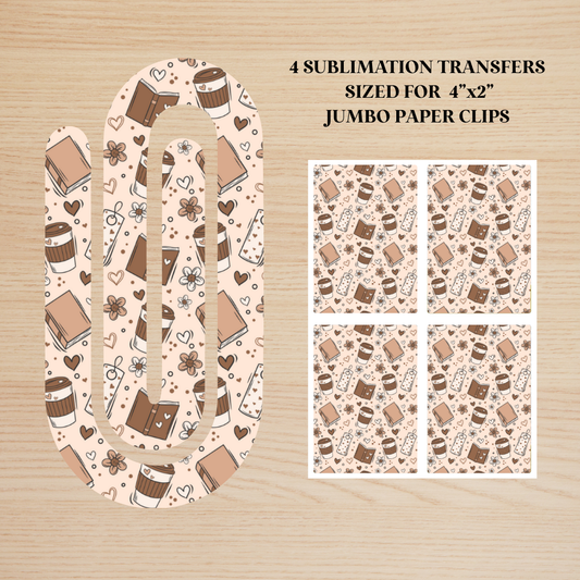 Books & Coffee Jumbo Paperclip Sublimation Transfer