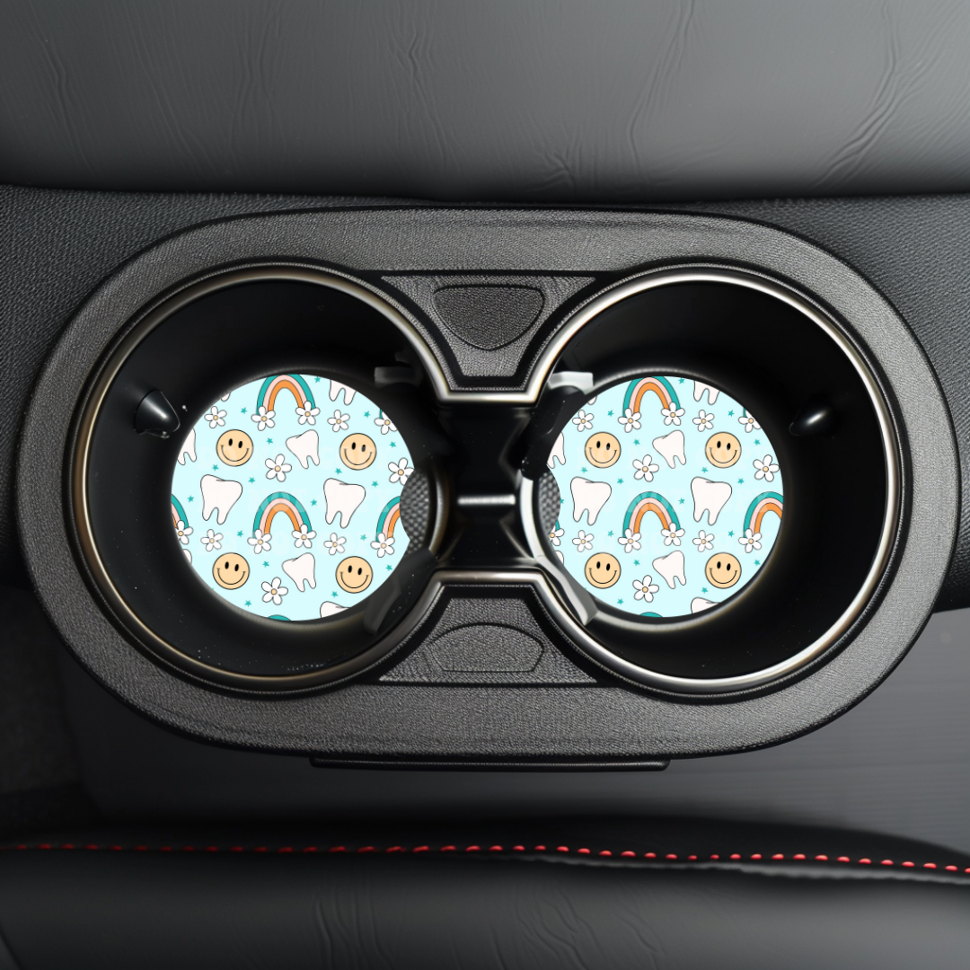 Dental Happy Face Car Coaster Sublimation Transfer (Set of 2)