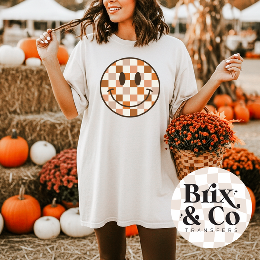 Fall Checker Happy Face DTF HOT PEEL