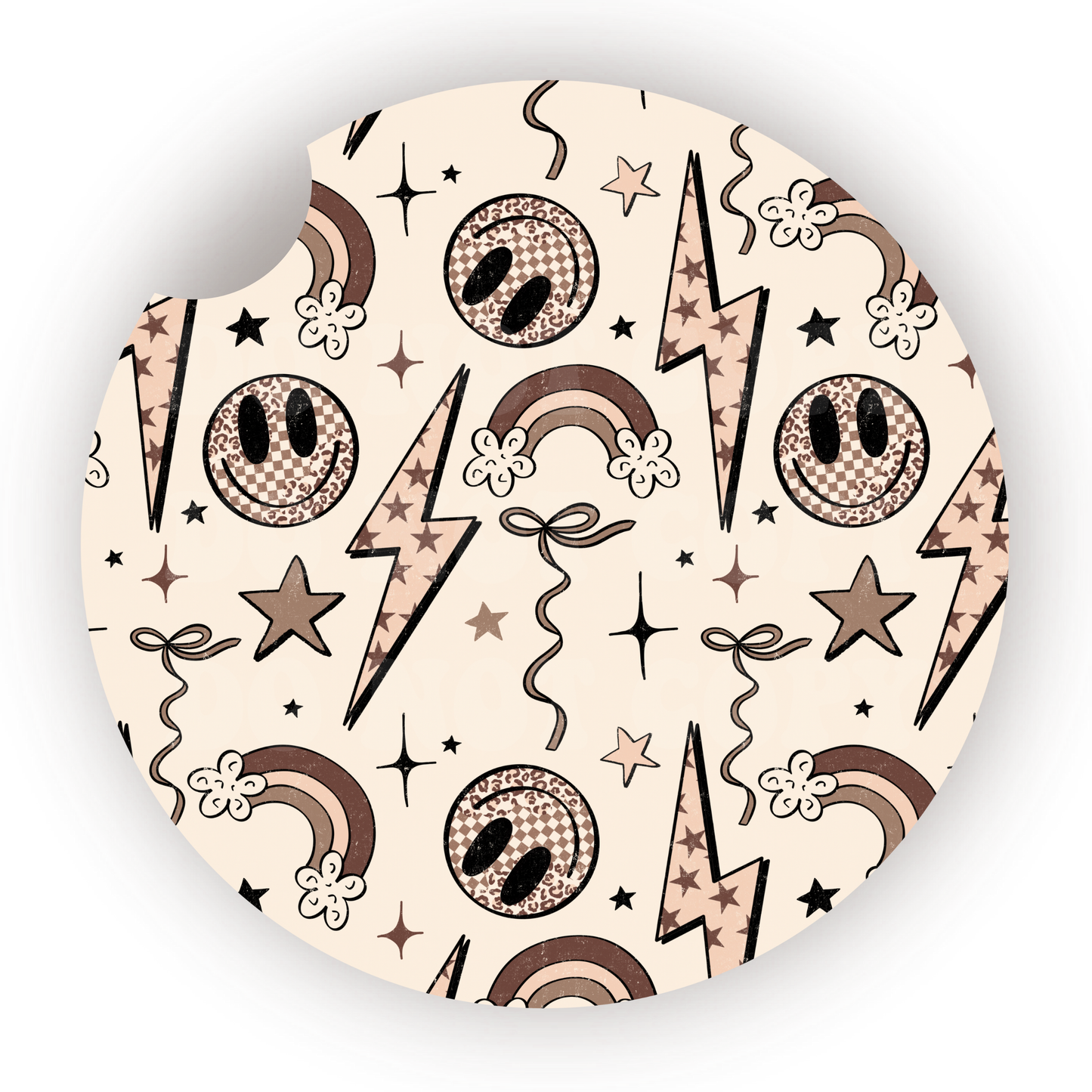 Neutral Retro Doodles Car Coaster Sublimation Transfer (Set of 2)