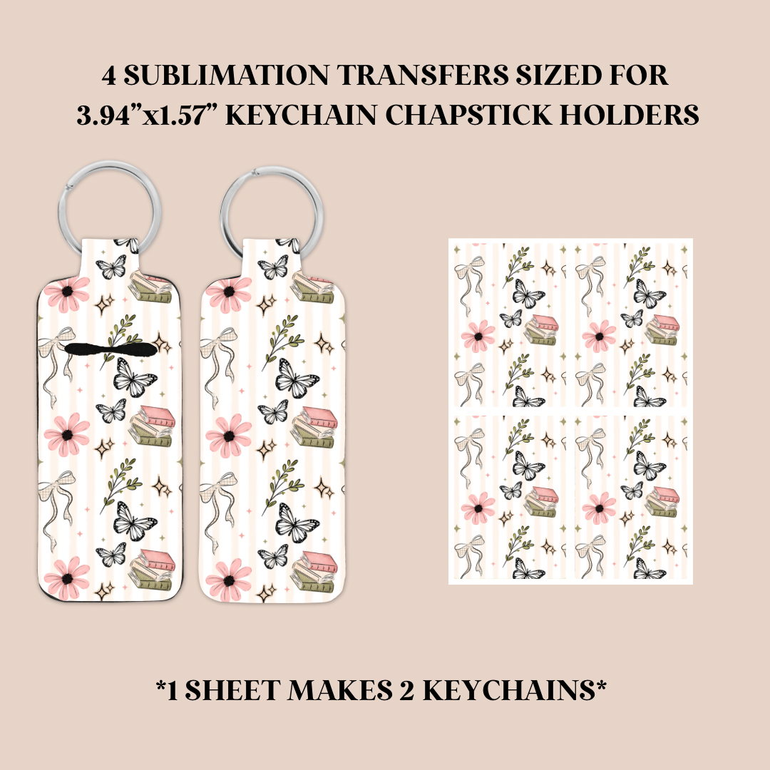 Butterflies & Books Keychain Chapstick Holder Sublimation Transfer