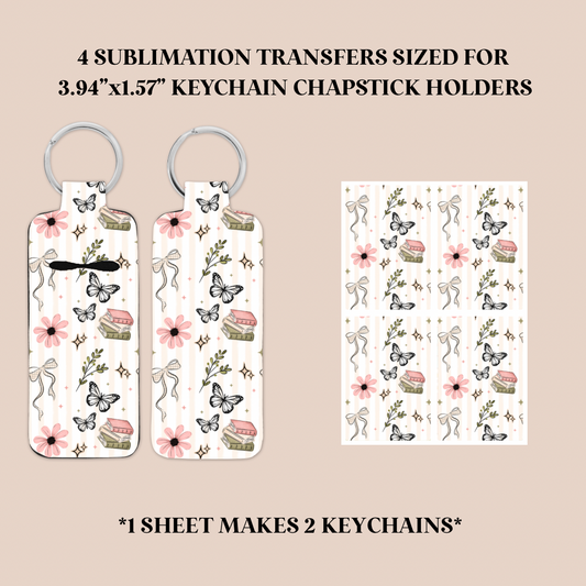 Butterflies & Books Keychain Chapstick Holder Sublimation Transfer