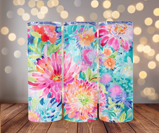 Watercolor Floral 20 oz Skinny Tumbler Sublimation Transfer