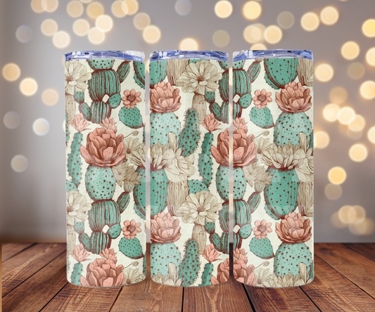 Textured Boho Cactus 20 oz Skinny Tumbler Sublimation Transfer