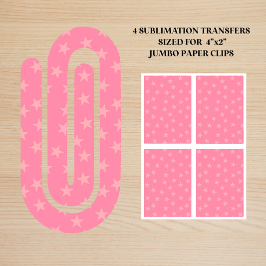 Pink Stars Jumbo Paperclip Sublimation Transfer
