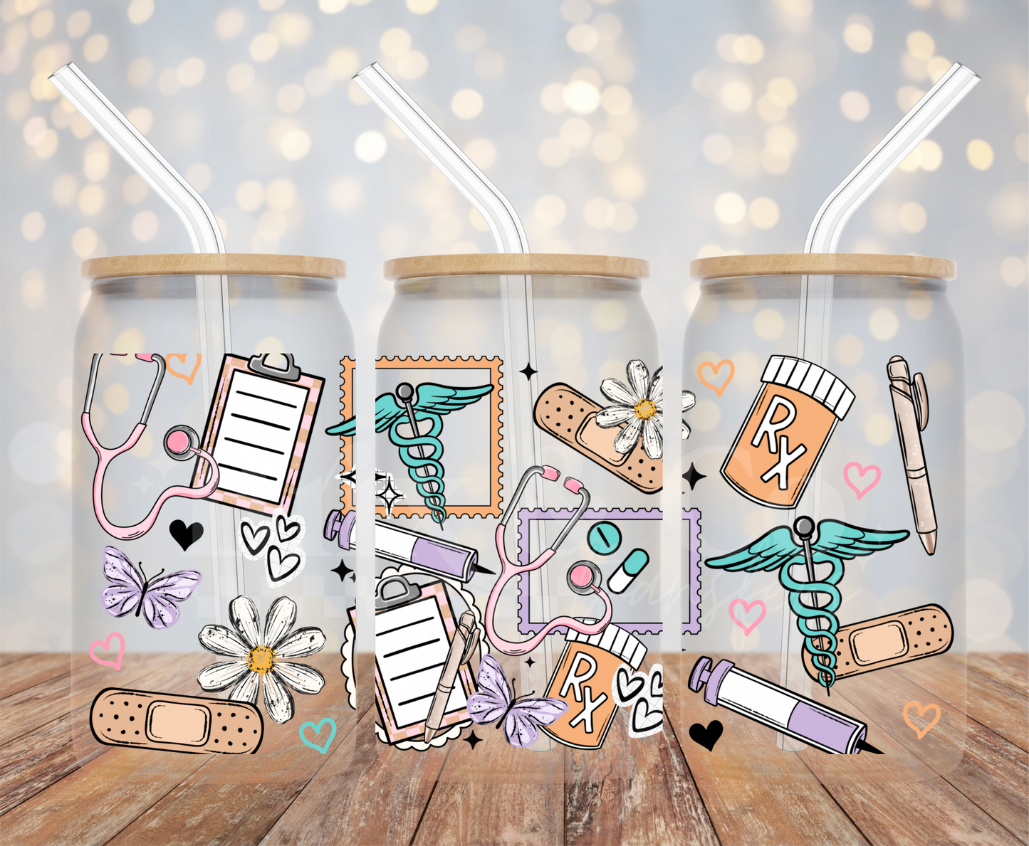 Nurse Doodles 16oz Glass Can Wrap