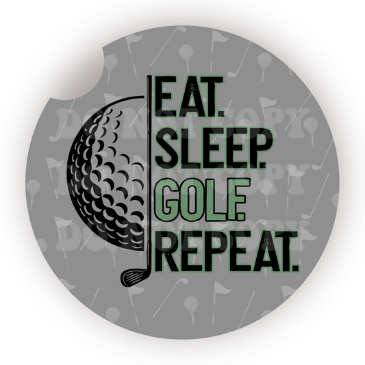 Eat. Sleep. Golf. Repeat. Car Coaster Sublimation Transfer (Set of 2)