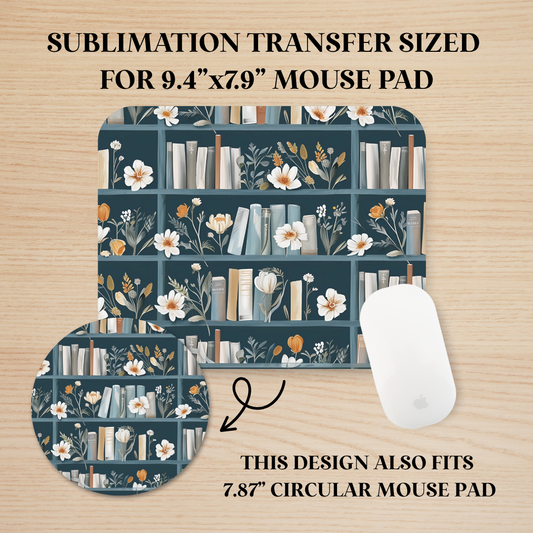 Blue Bookshelf Mouse Pad Sublimation Transfer