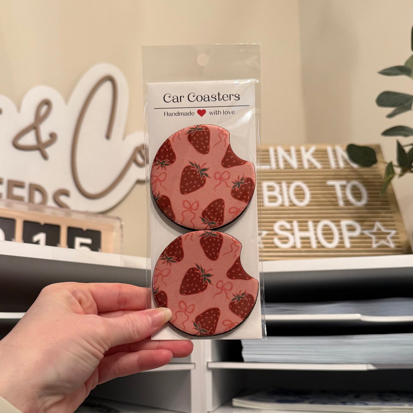Coquette Strawberries Car Coasters