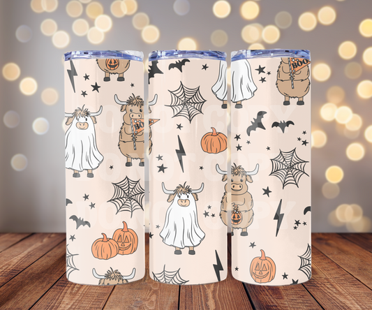 Spooky Cows 20 oz Skinny Tumbler Sublimation Transfer - Seamless