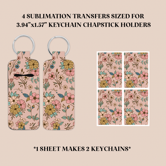 Boho Flowers Keychain Chapstick Holder Sublimation Transfer