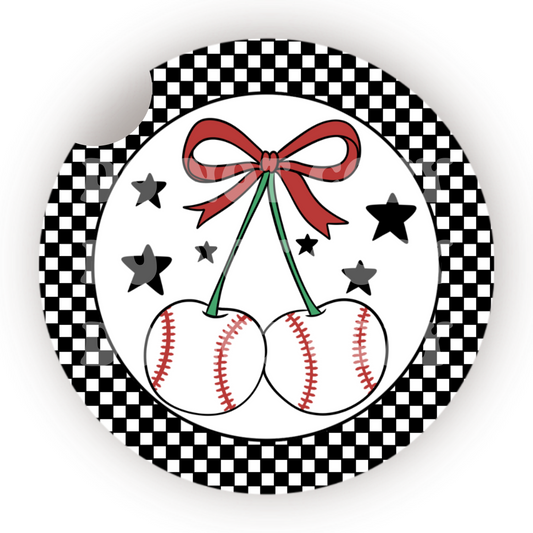 Baseball Cherries Car Coaster Sublimation Transfer (Set of 2)