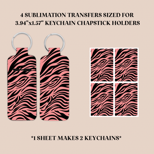 Pink & Black Zebra Keychain Chapstick Holder Sublimation Transfer