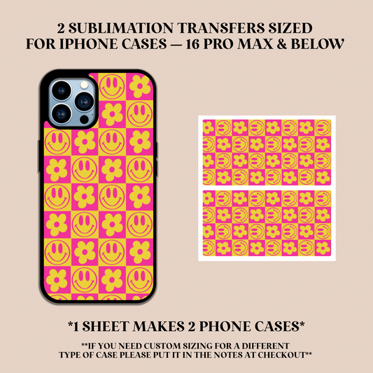 Checker Happy Faces Phone Case Sublimation Transfer