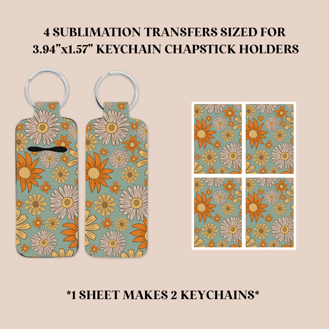 Fall Floral Keychain Chapstick Holder Sublimation Transfer