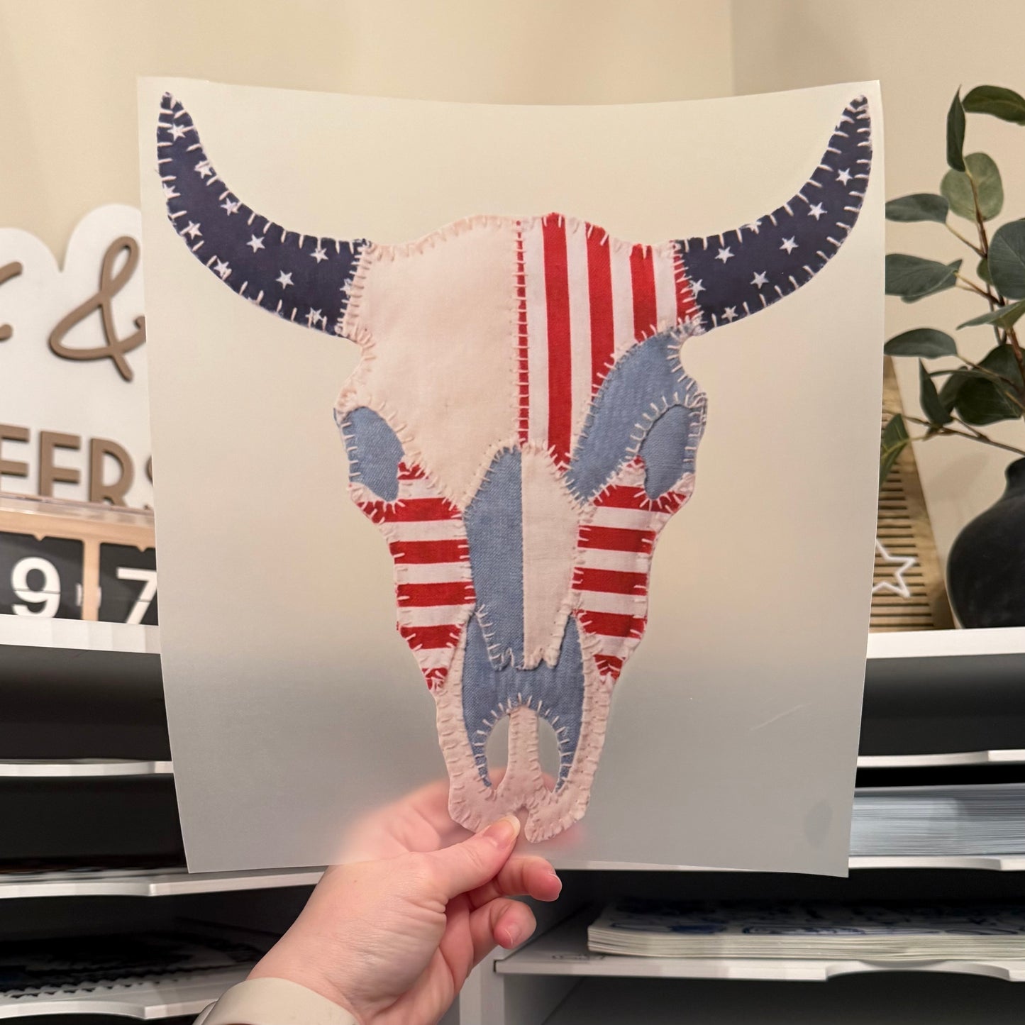 Patriotic Patchwork Longhorn DTF HOT PEEL
