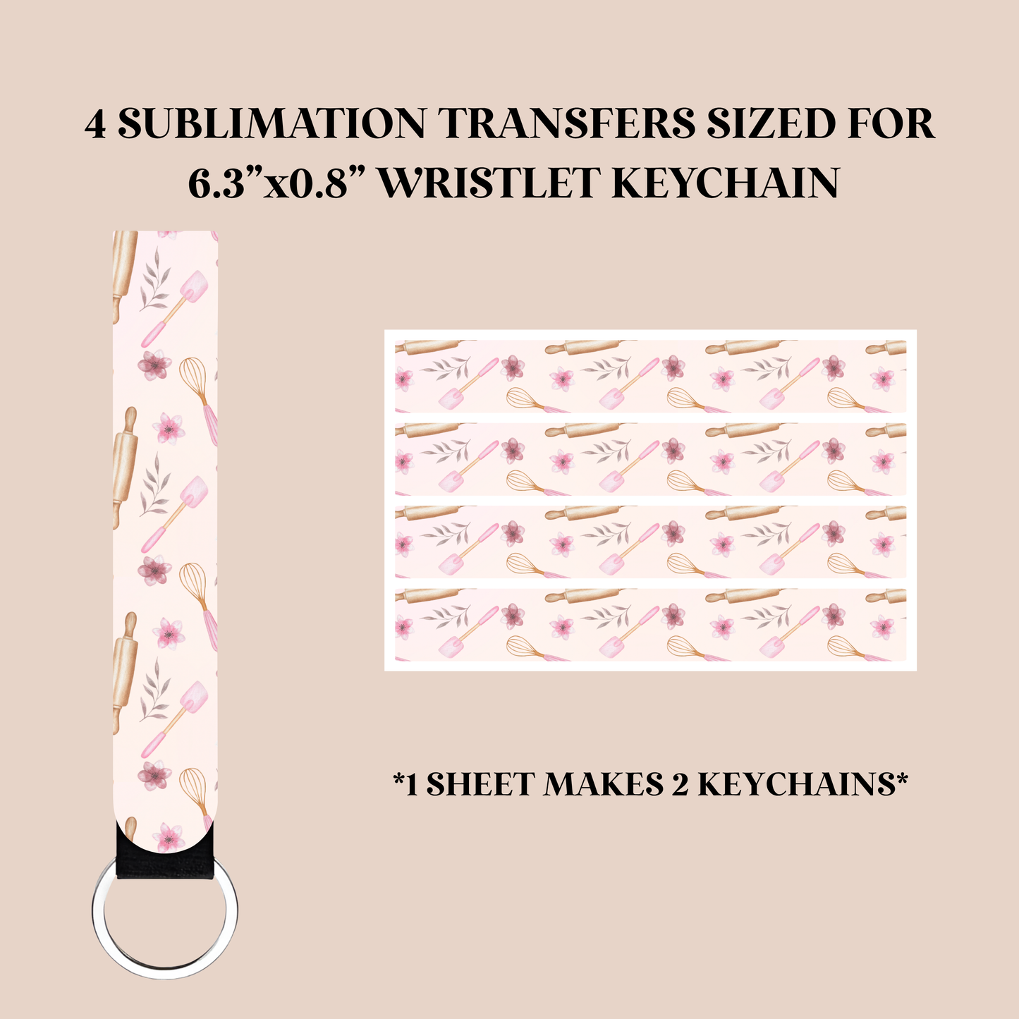 Baking Wristlet Keychain Sublimation Transfer
