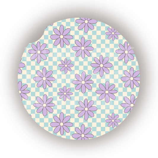 Checker Flowers Car Coaster Sublimation Transfer (Set of 2)