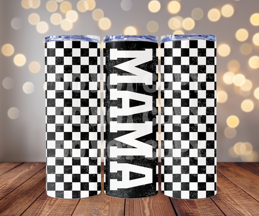 Black & White Checker Mama 20 oz Skinny Tumbler Sublimation Transfer - Seamless