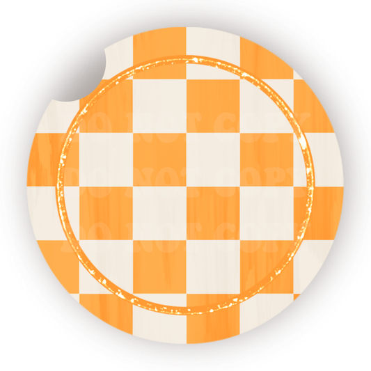 Orange Checker & Faux Glitter Car Coaster Sublimation Transfer (Set of 2)