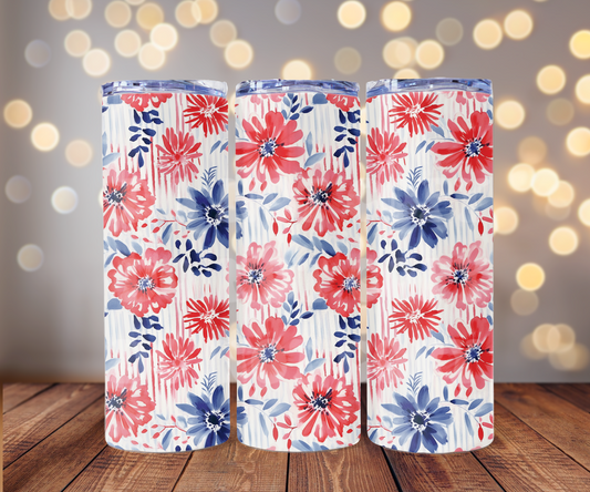 Patriotic Floral 20 oz Skinny Tumbler Sublimation Transfer