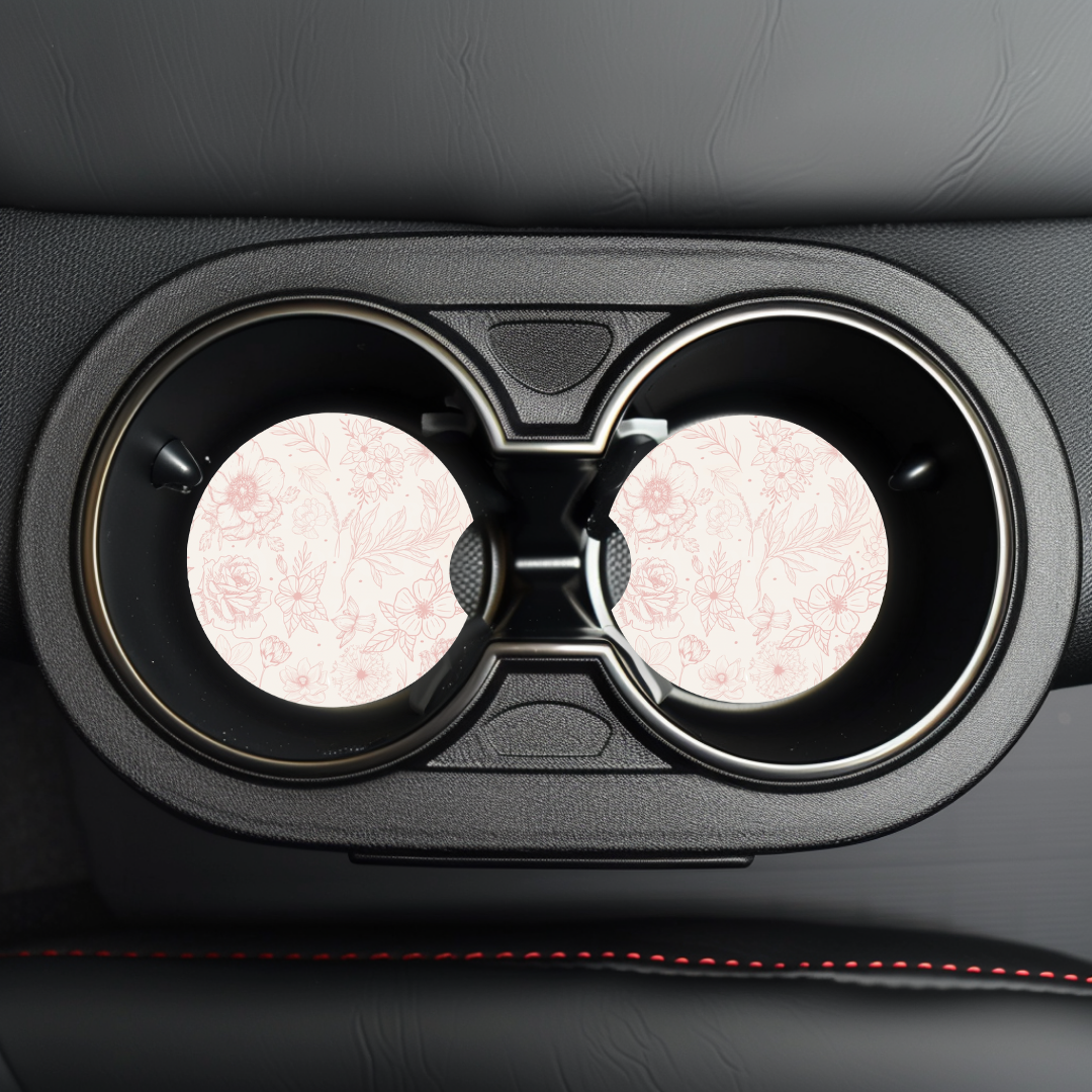 Light Pink Floral Car Coaster Sublimation Transfer (Set of 2)