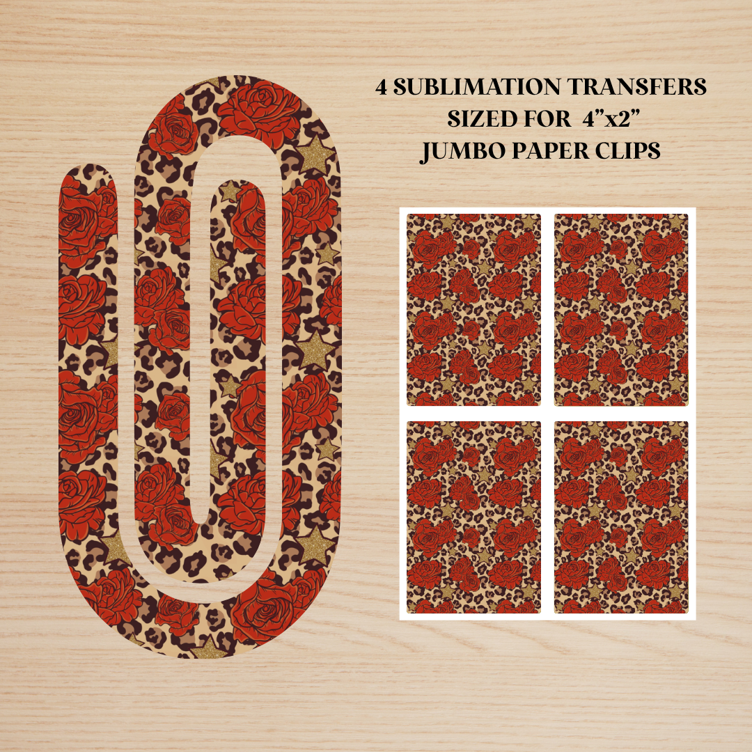 Leopard Print Roses Jumbo Paperclip Sublimation Transfer