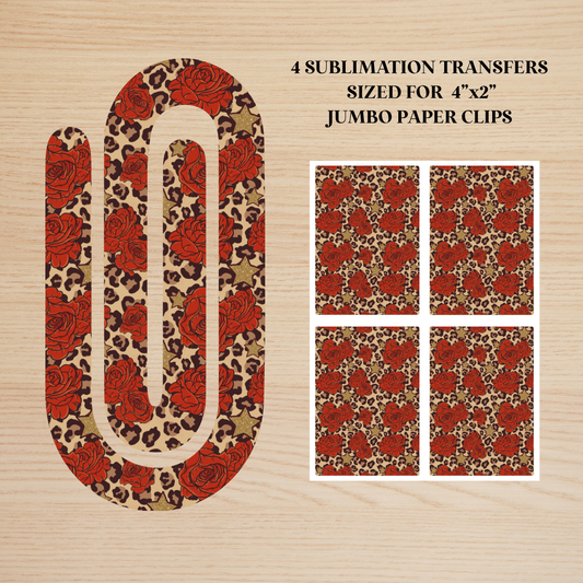 Leopard Print Roses Jumbo Paperclip Sublimation Transfer