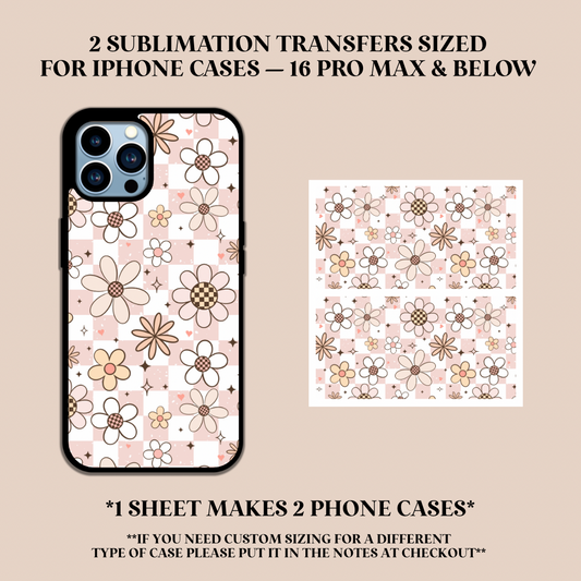 Checker Daisies Phone Case Sublimation Transfer