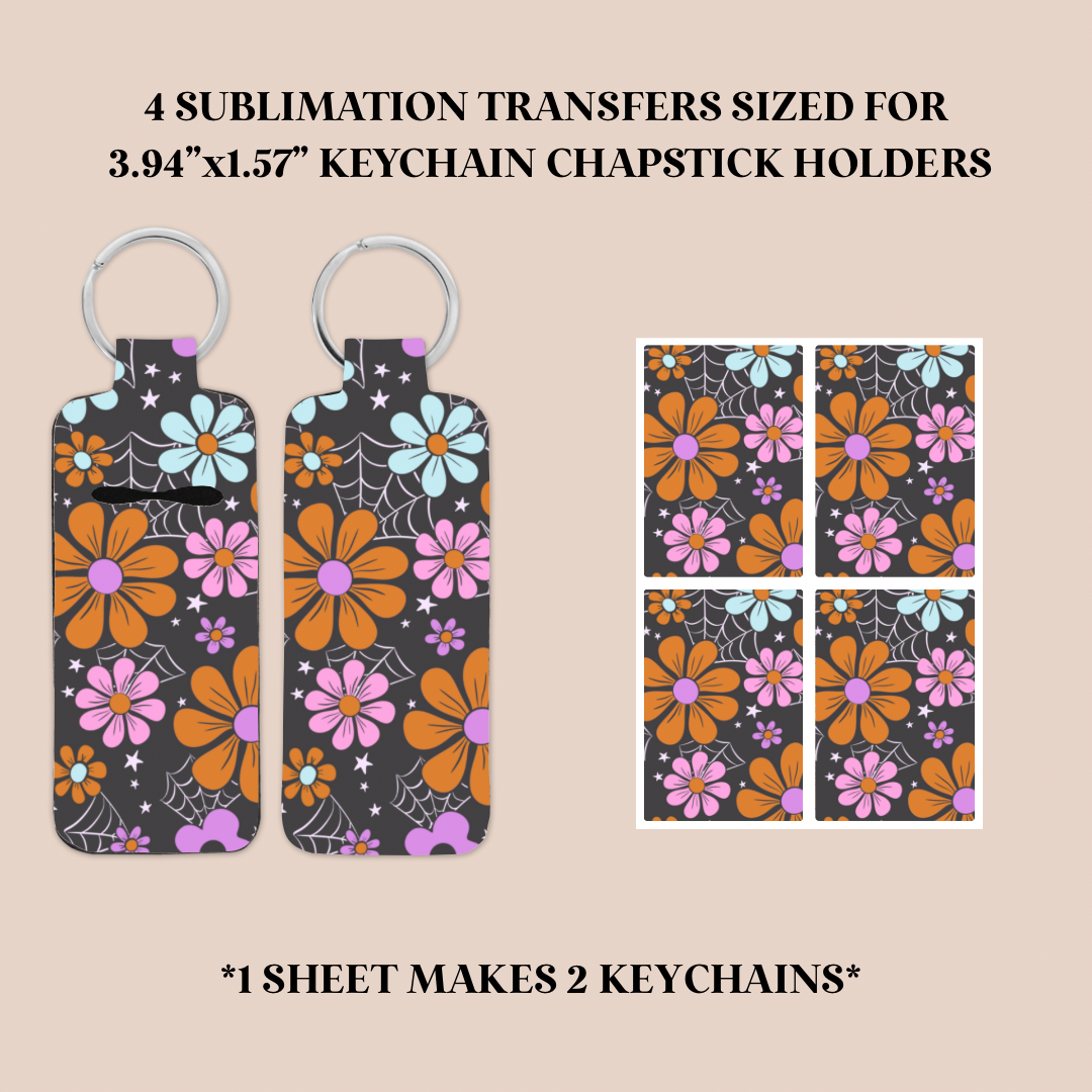 Spooky Floral Keychain Chapstick Holder Sublimation Transfer