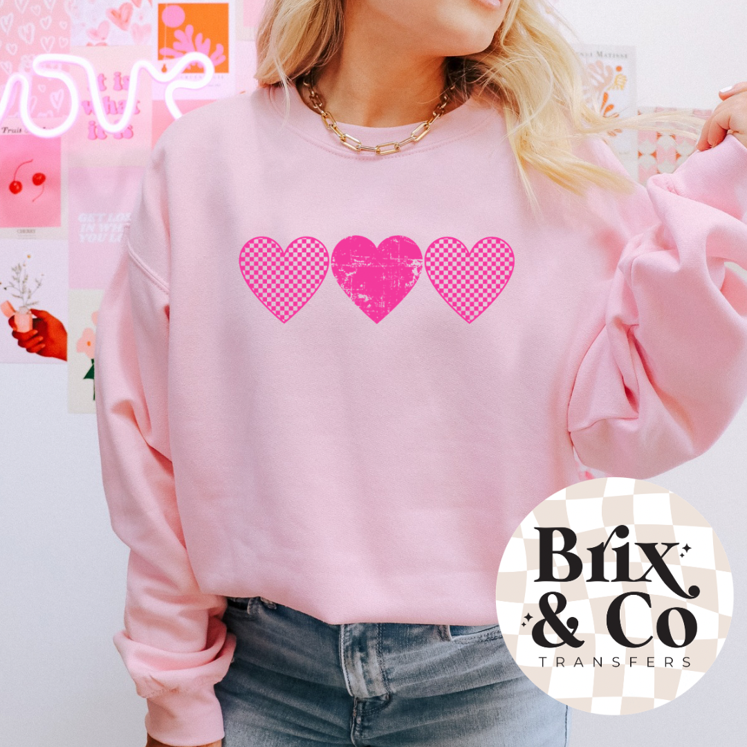 Distressed Checker Hearts Single Color (Hot Pink)