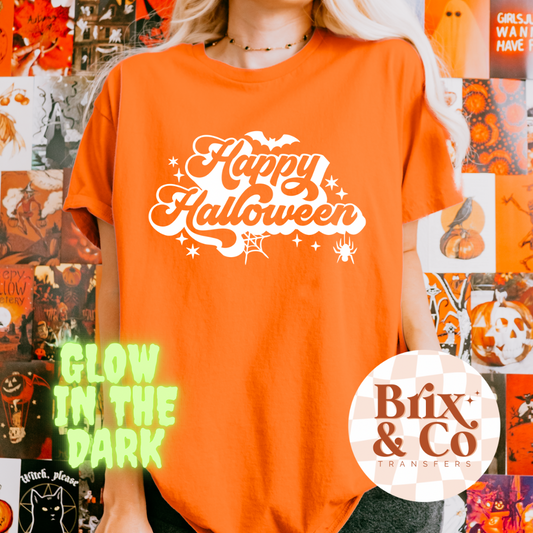 Happy Halloween *Glow In The Dark* Thin Matte Clear Film Screen Print Transfer