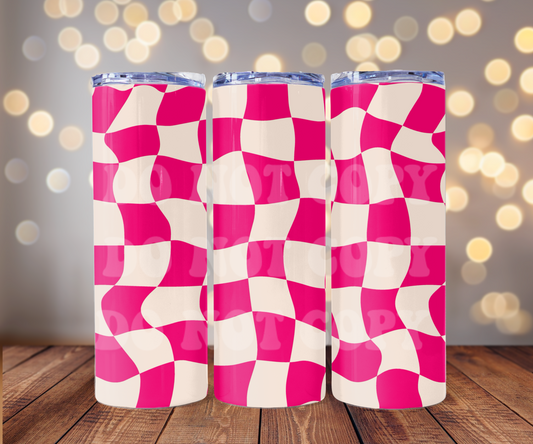 Hot Pink Wavy Checkers 20 oz Skinny Tumbler Sublimation Transfer