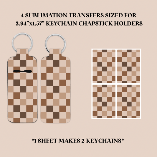 Multicolor Neutral Checkers Keychain Chapstick Holder Sublimation Transfer