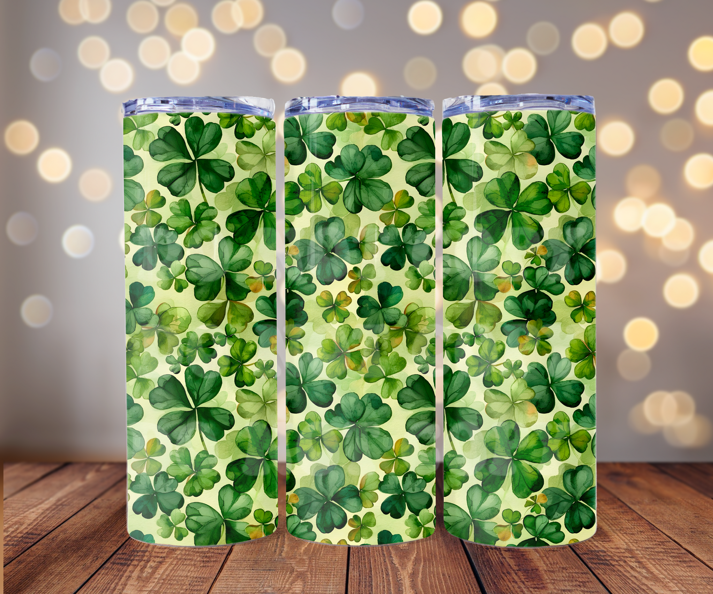 Watercolor Shamrocks 20 oz Skinny Tumbler Sublimation Transfer