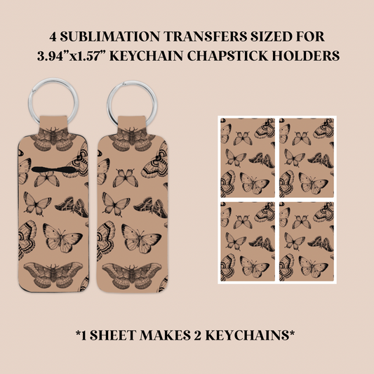 Moths & Butterflies Keychain Chapstick Holder Sublimation Transfer