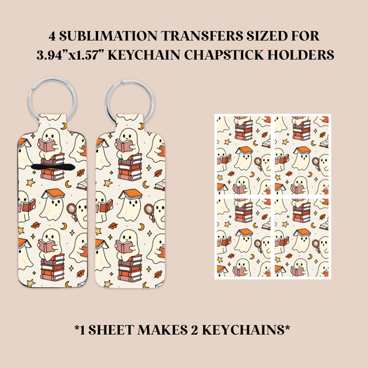Bookish Ghosts Keychain Chapstick Holder Sublimation Transfer