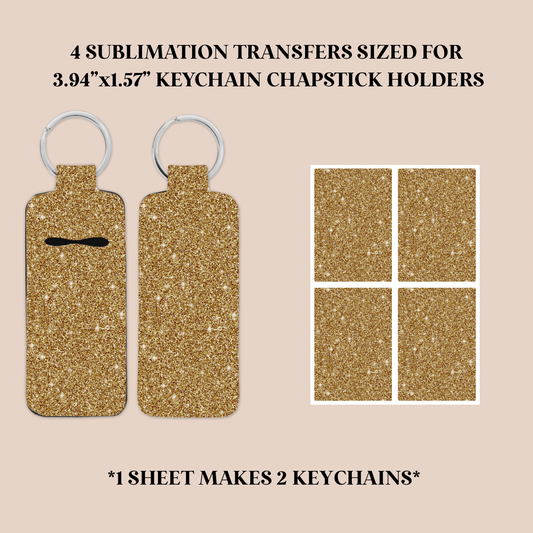 Faux Gold Glitter Keychain Chapstick Holder Sublimation Transfer