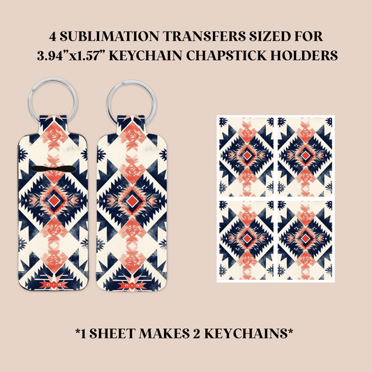 Distressed Aztec Keychain Chapstick Holder Sublimation Transfer