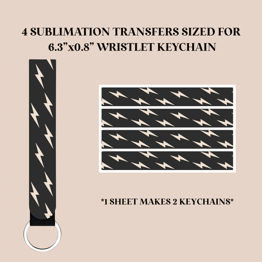 White Lightning Bolts Wristlet Keychain Sublimation Transfer