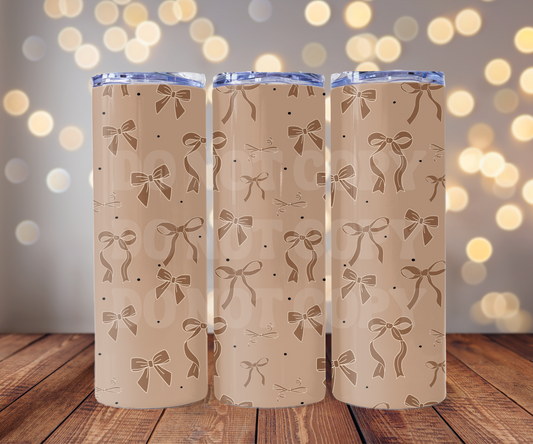 Tan Bows 20 oz Skinny Tumbler Sublimation Transfer - Seamless