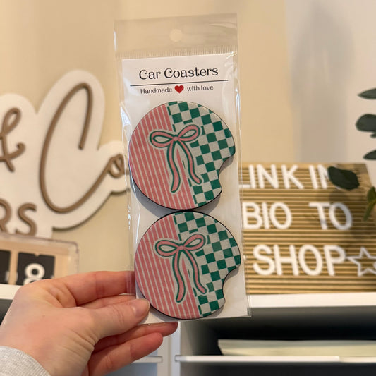 Preppy Bow Car Coasters