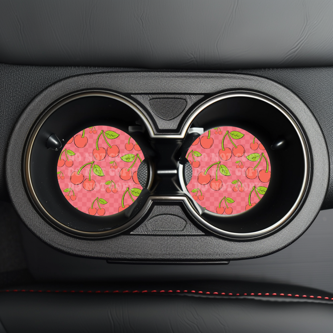 Checker Cherries Car Coaster Sublimation Transfer (Set of 2)