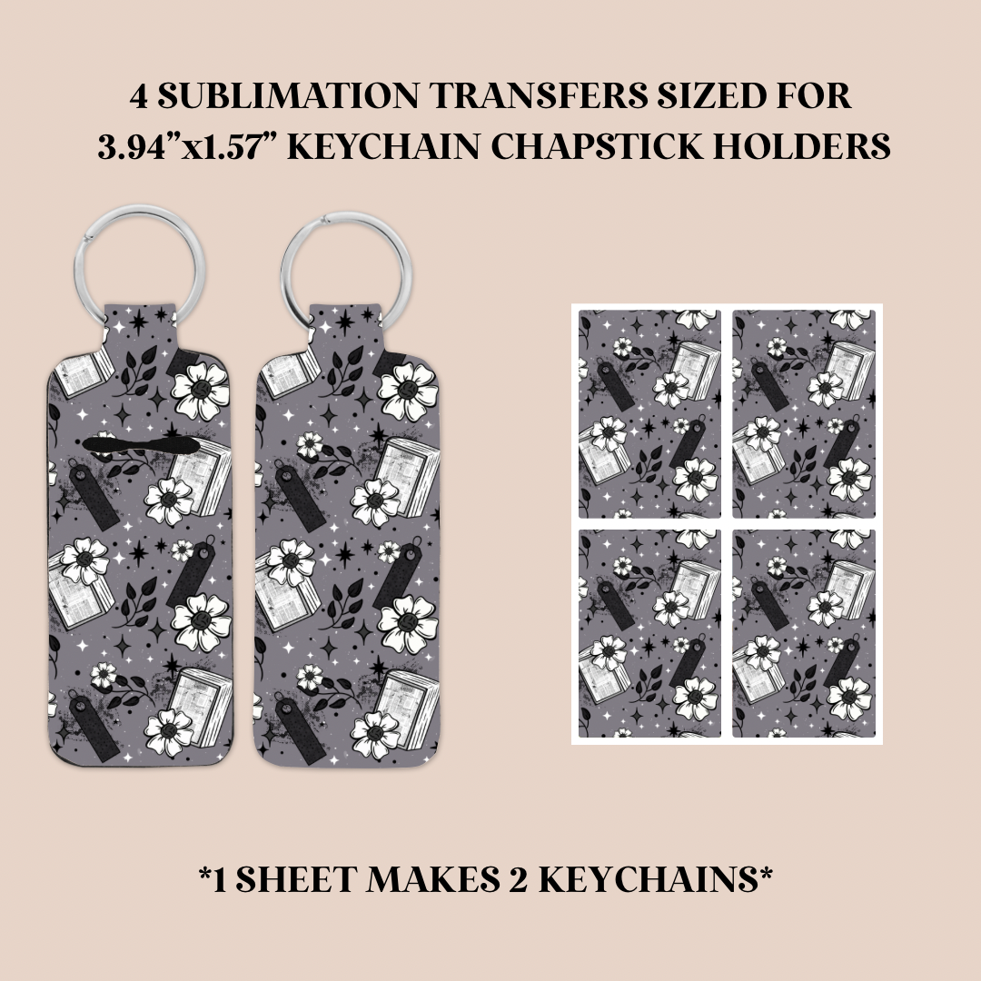 Floral Books Keychain Chapstick Holder Sublimation Transfer