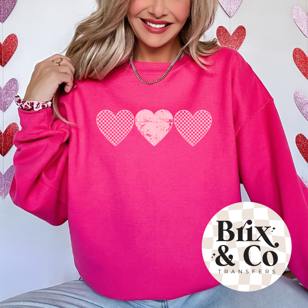 Distressed Checker Hearts Single Color (Baby Pink)