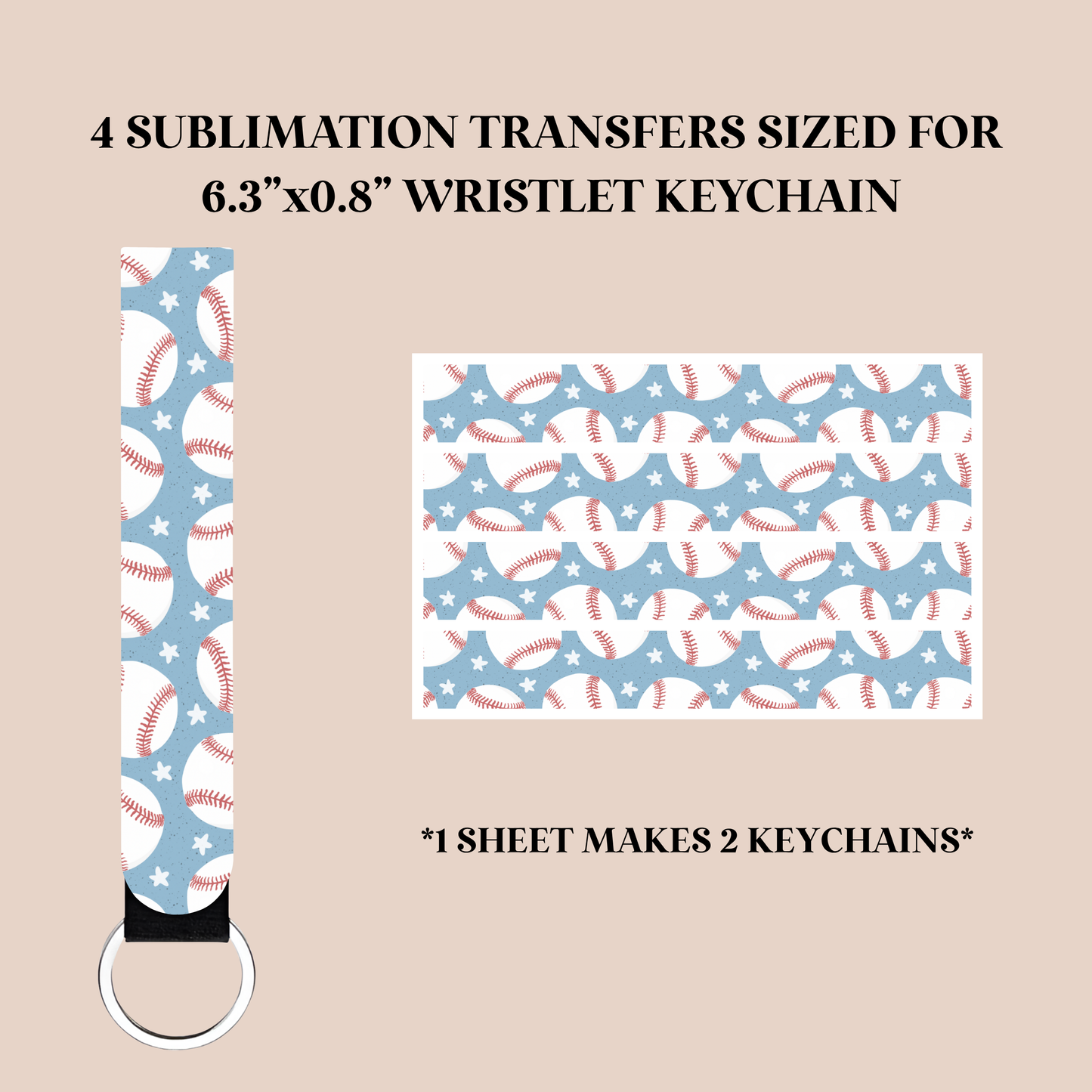 Baseballs Wristlet Keychain Sublimation Transfer