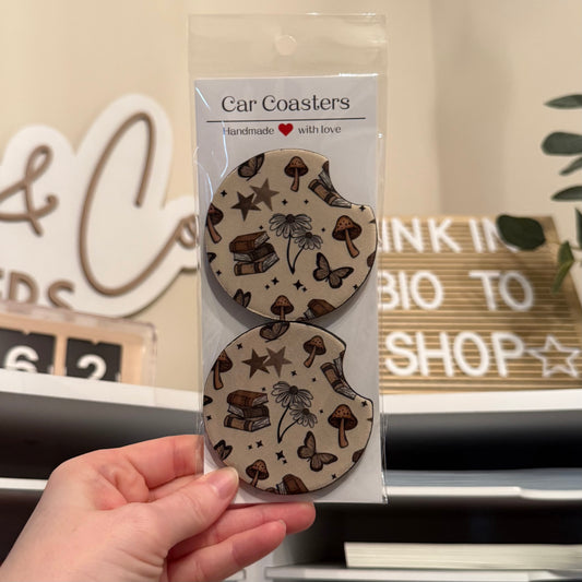 Cottagecore Books Car Coasters