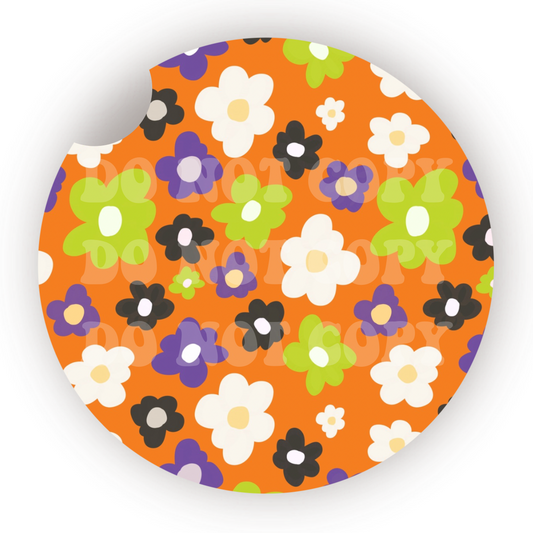 Green & Purple Flowers Car Coaster Sublimation Transfer (Set of 2)