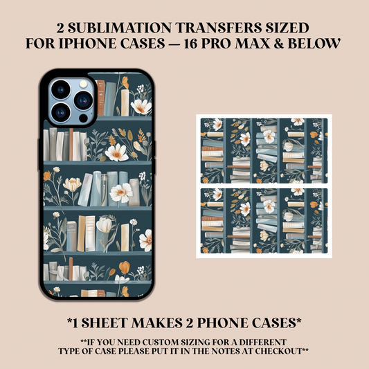 Blue Bookshelf Phone Case Sublimation Transfer