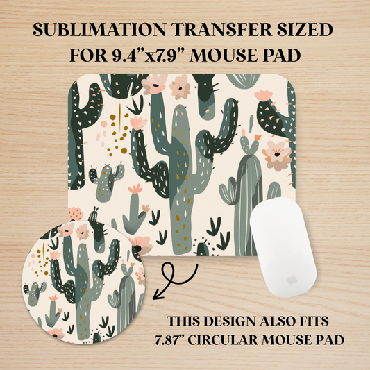 Boho Cactus Mouse Pad Sublimation Transfer